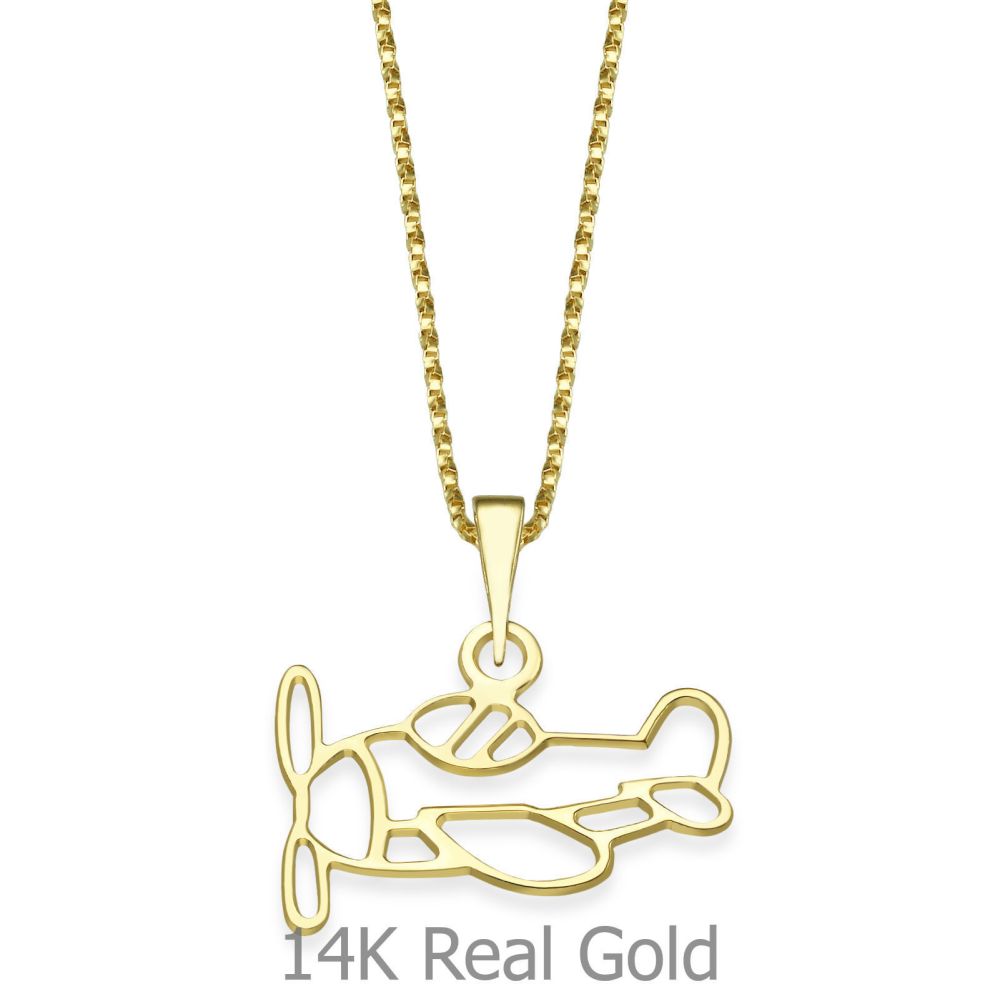 Girl's Jewelry | Pendant and Necklace in 14K Yellow Gold - Plane