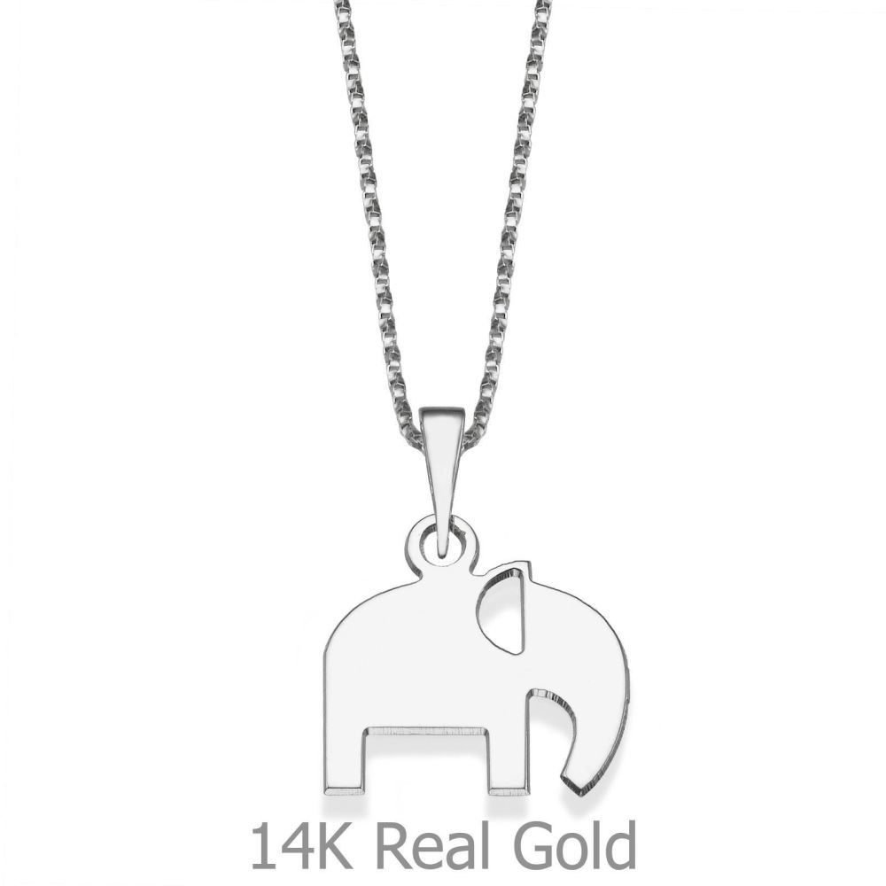 Girl's Jewelry | Pendant and Necklace in 14K White Gold - Eli the Elephant
