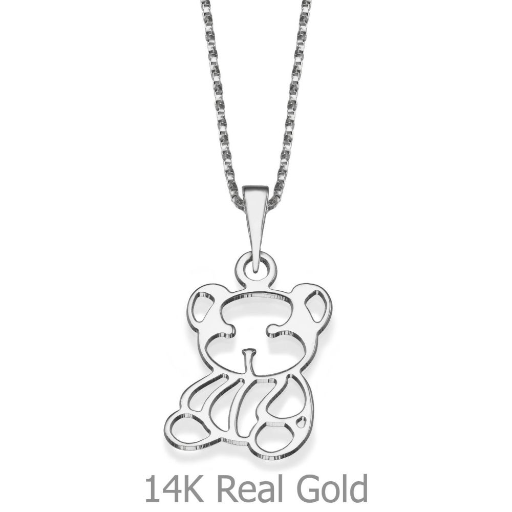 Girl's Jewelry | Pendant and Necklace in 14K White Gold - Ted the Teddy