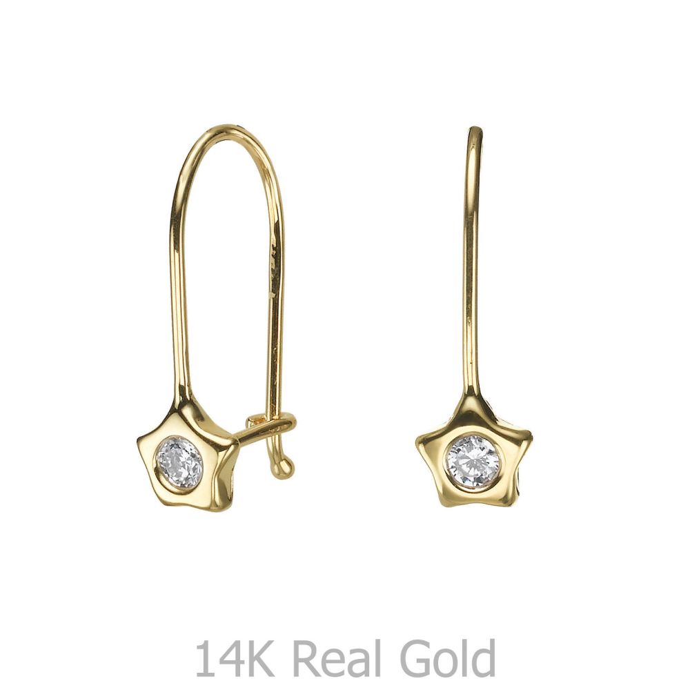 Girl's Jewelry | Dangle Earrings in14K Yellow Gold - Shining Star