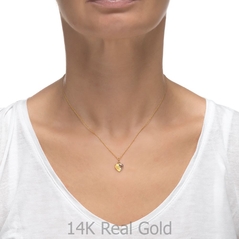 Girl's Jewelry | Pendant and Necklace in Yellow and White Gold - Enjoined Heart