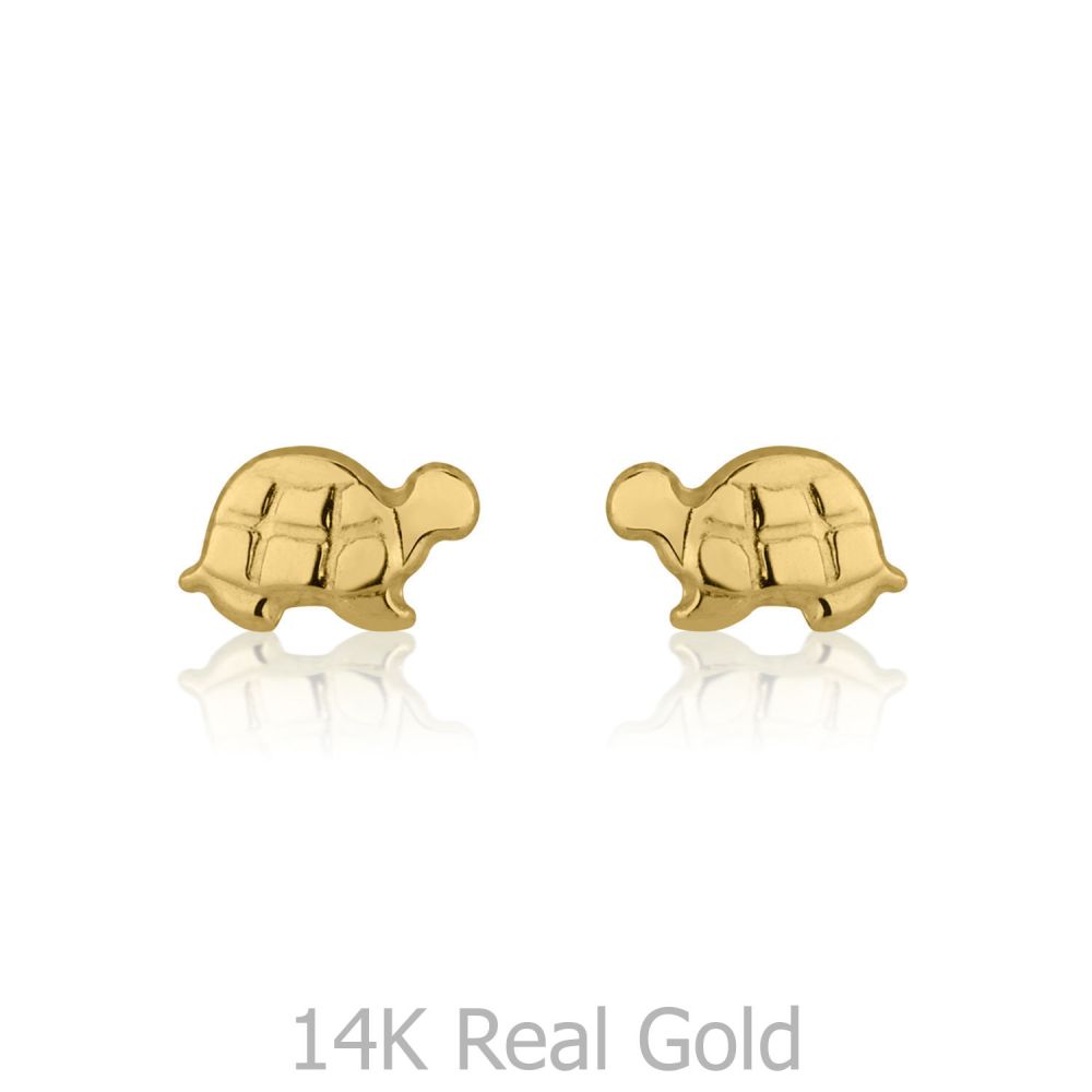 Girl's Jewelry | 14K Yellow Gold Kid's Stud Earrings - Torti Tortoise