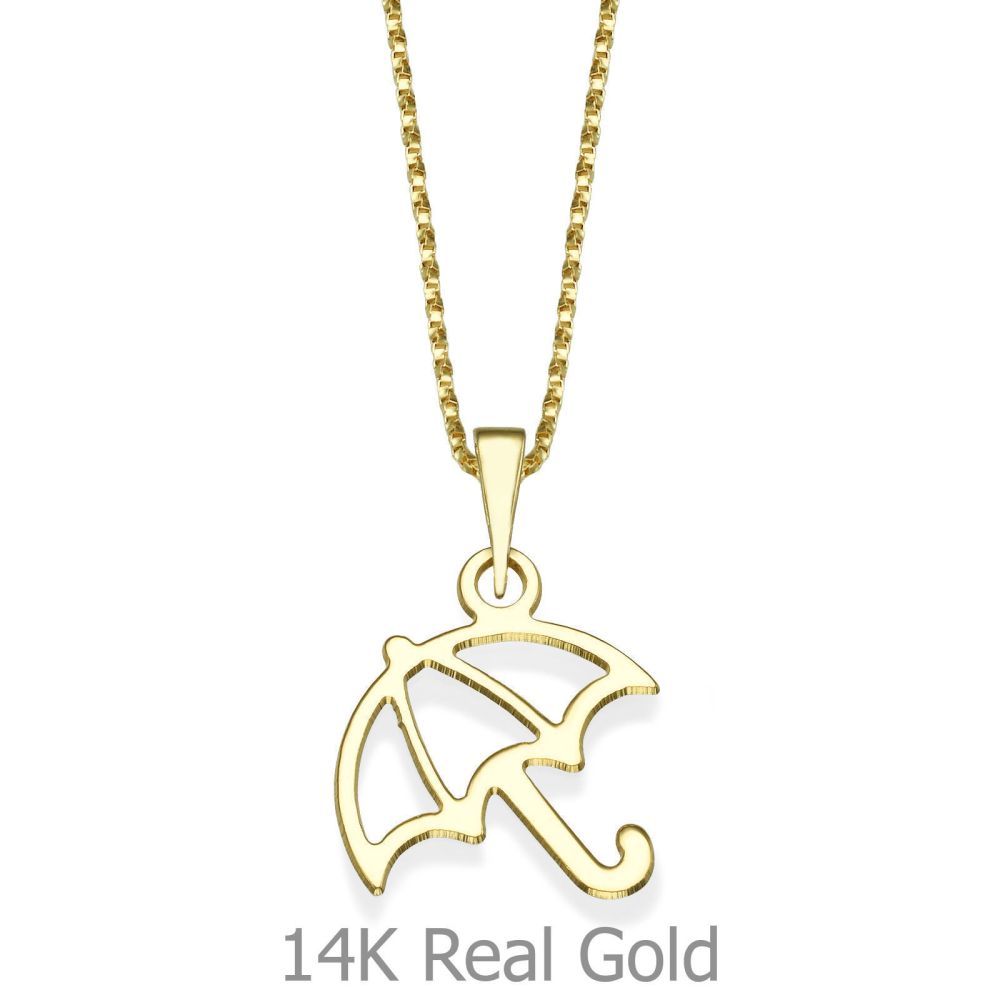 Girl's Jewelry | Pendant and Necklace in 14K Yellow Gold - Golden Umbrella