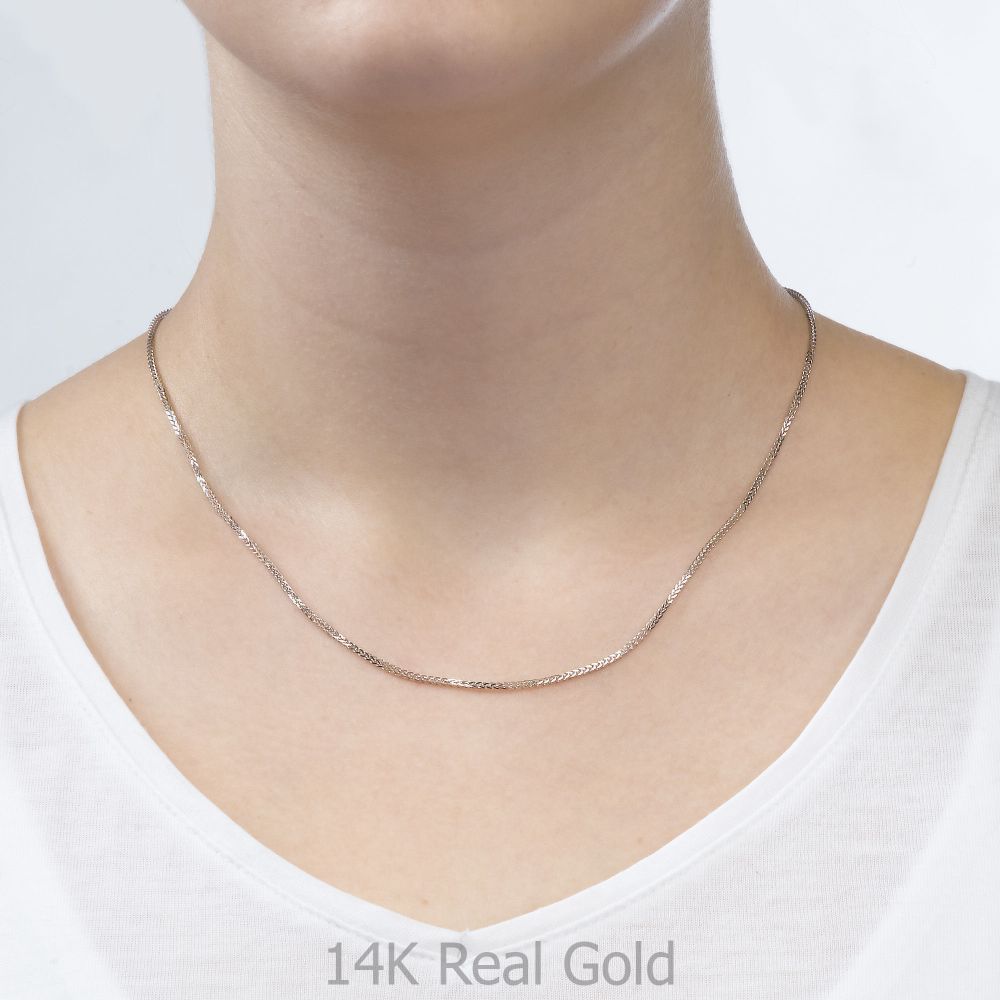 Gold Chains | 14K White Gold Spiga Chain Necklace 1mm Thick, 23.6