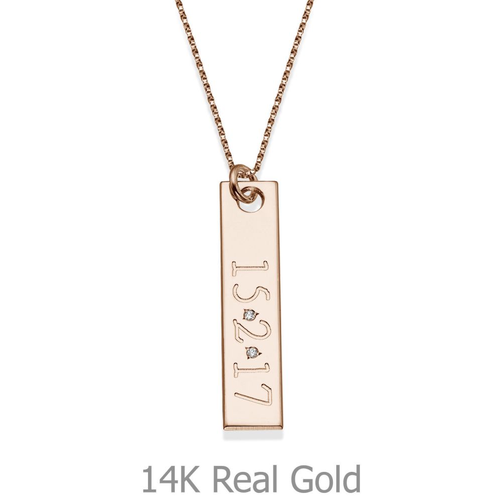 Personalized Necklaces | Necklace and Vertical Bar Pendant in Rose Gold with Diamonds