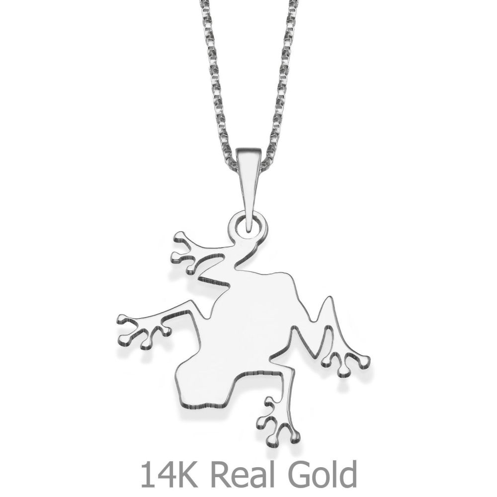 Girl's Jewelry | Pendant and Necklace in 14K White Gold - Froggy the Frog