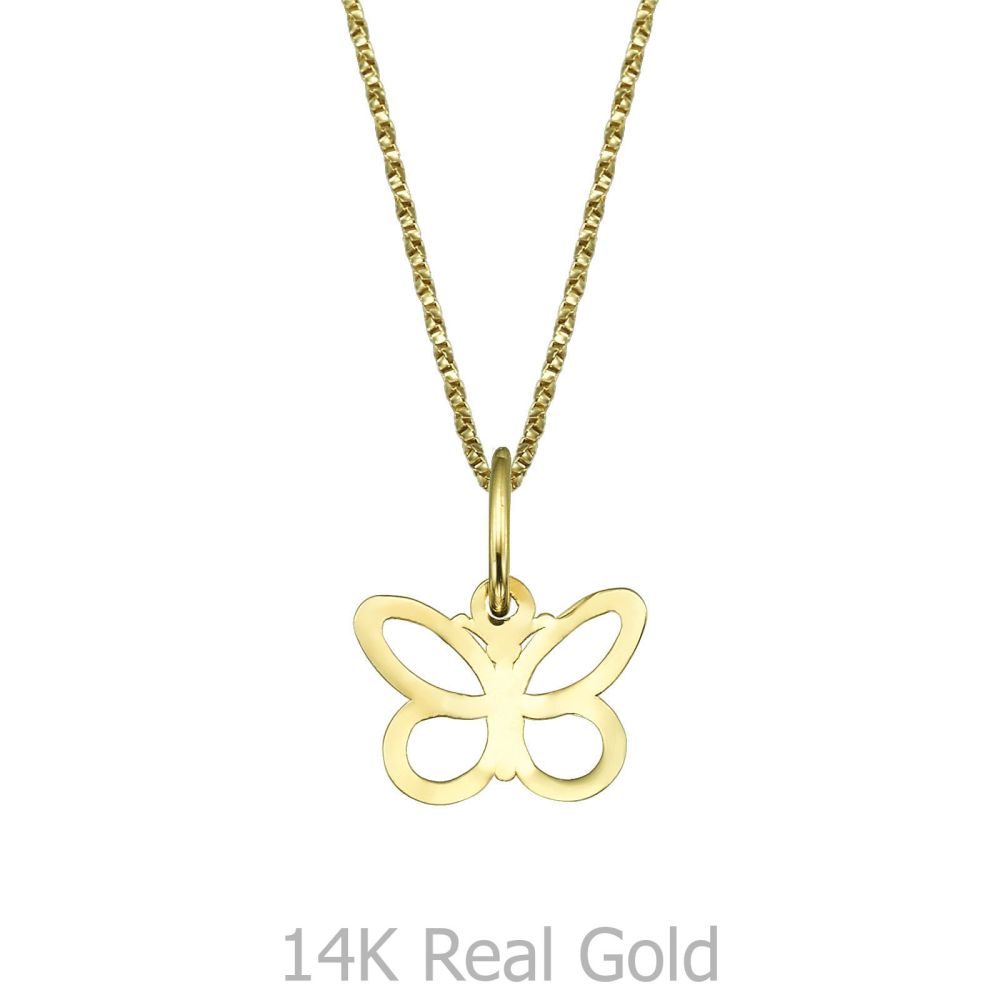 Girl's Jewelry | Pendant and Necklace in Yellow Gold - Fluttering Butterfly