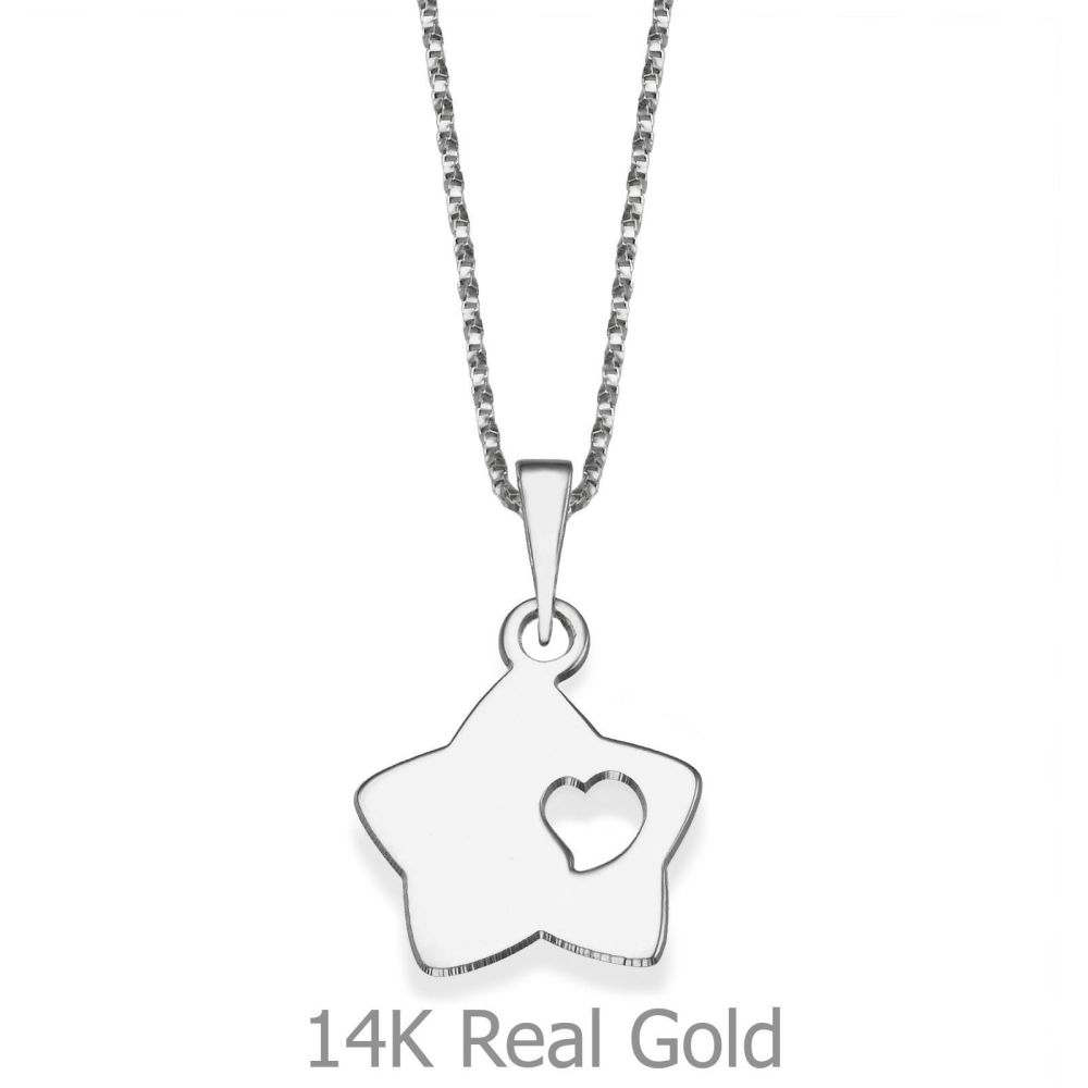 Girl's Jewelry | Pendant and Necklace in 14K White Gold - Starry Heart