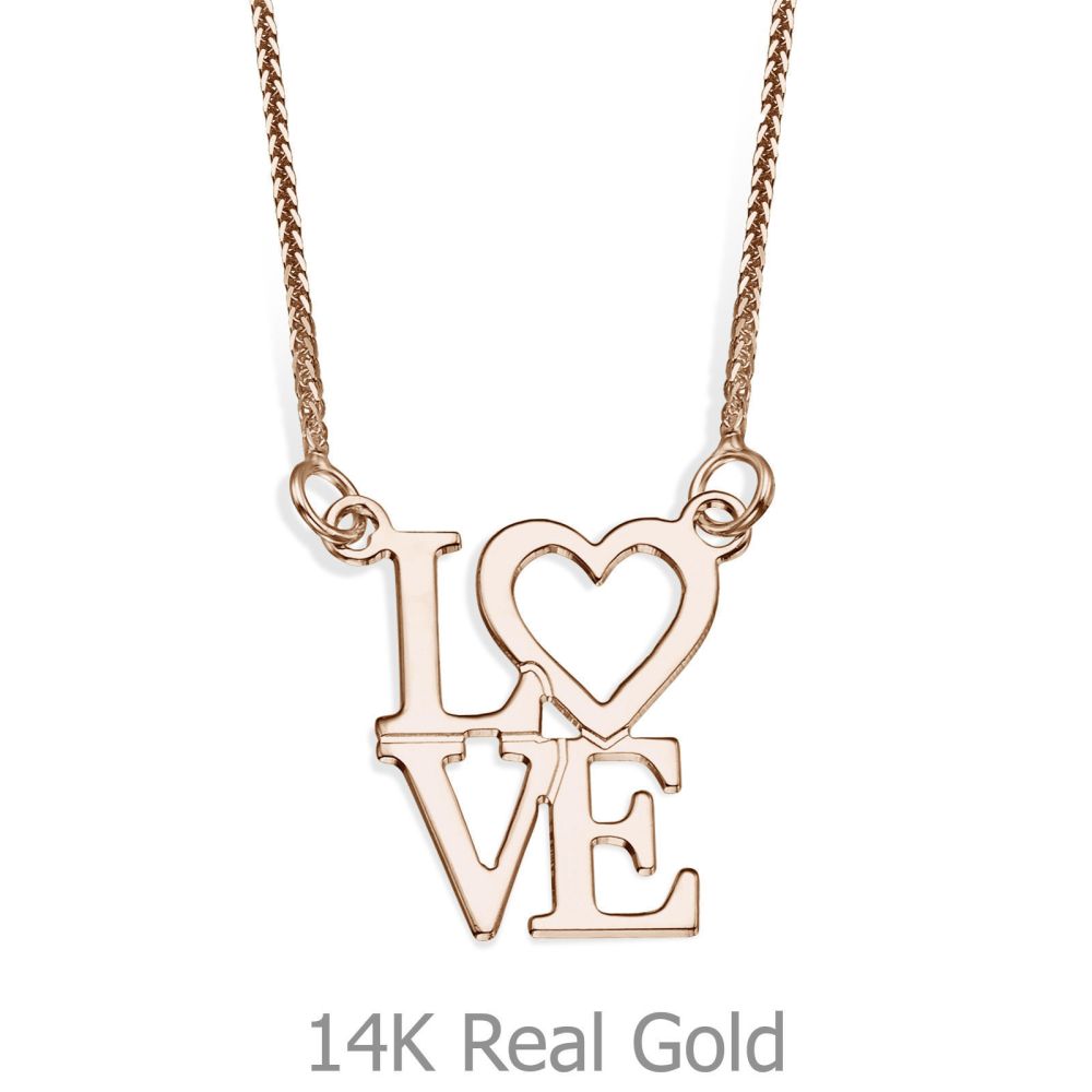 Women’s Gold Jewelry | Pendant and Necklace in Rose Gold - Love