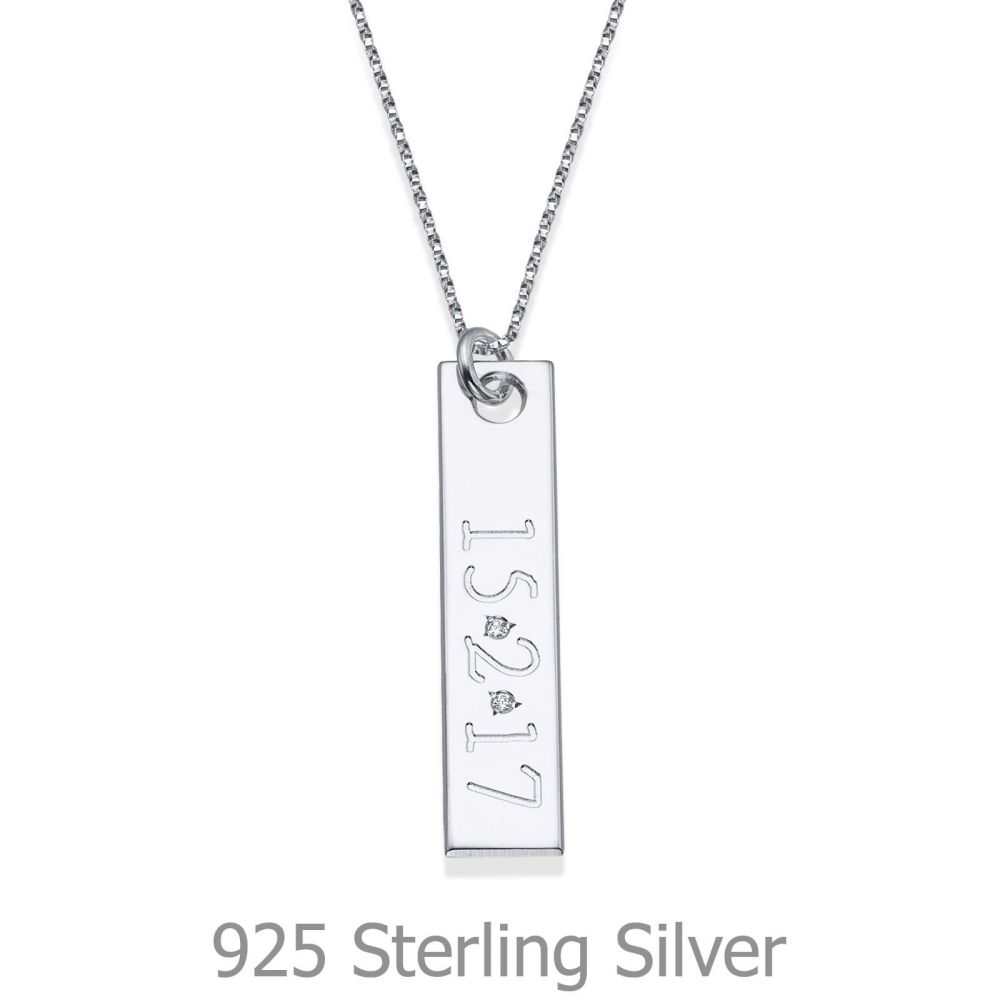Personalized Necklaces | Necklace and Vertical Bar Pendant in 925 Sterling Silver with Diamonds