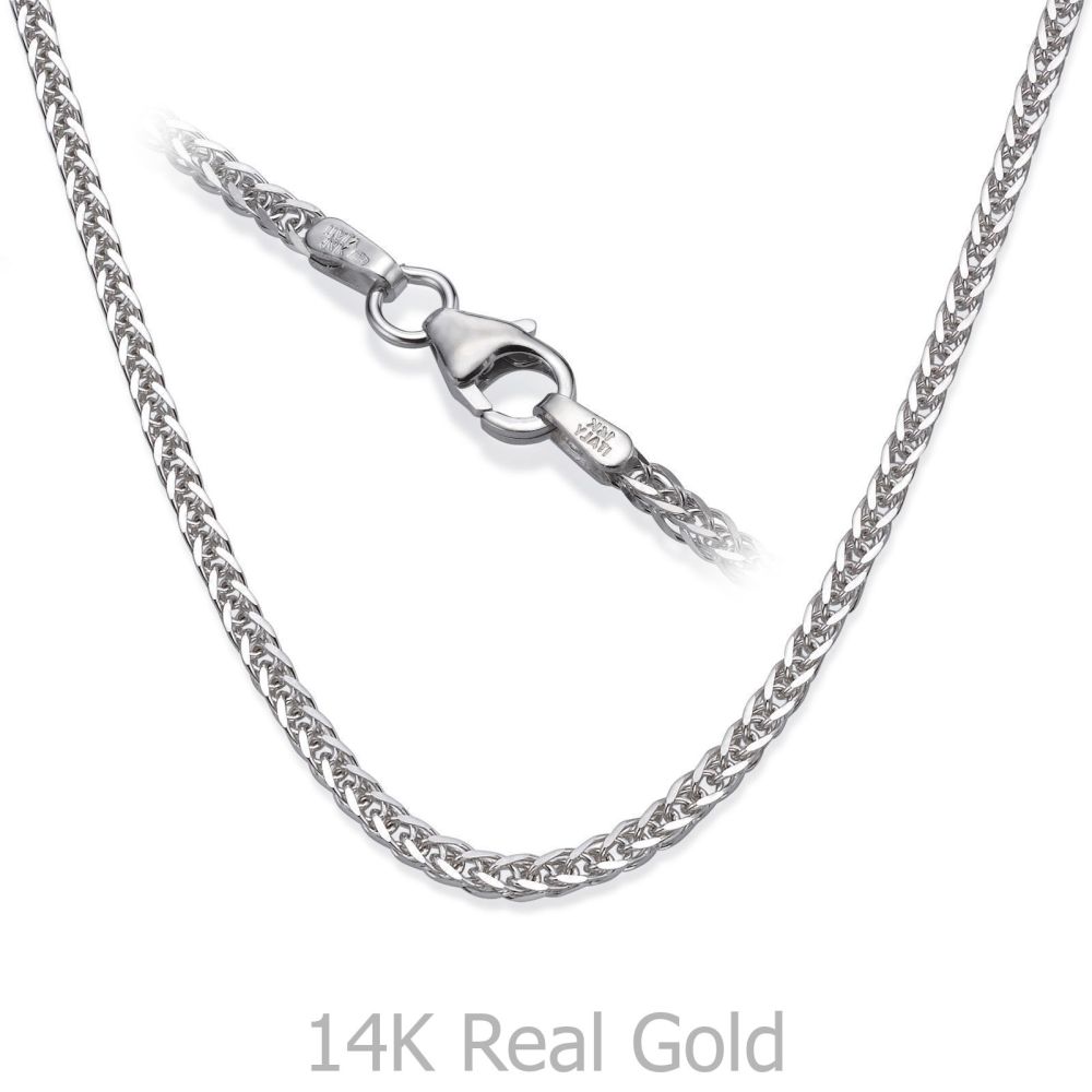 Jewelry for Men | 14K White Gold Chain for Men Spiga 1.5mm Thick, 19.5