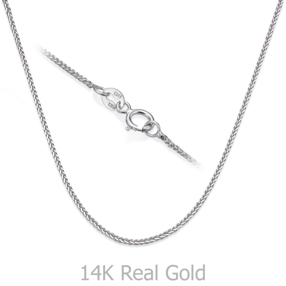 Gold Chains | 14K White Gold Spiga Chain Necklace 0.8mm Thick, 16.5