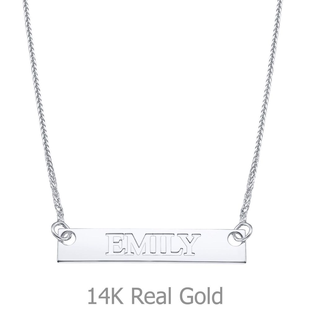 Personalized Necklaces | Rectangular Bar Necklace with Personalized Name Engraving, in White Gold