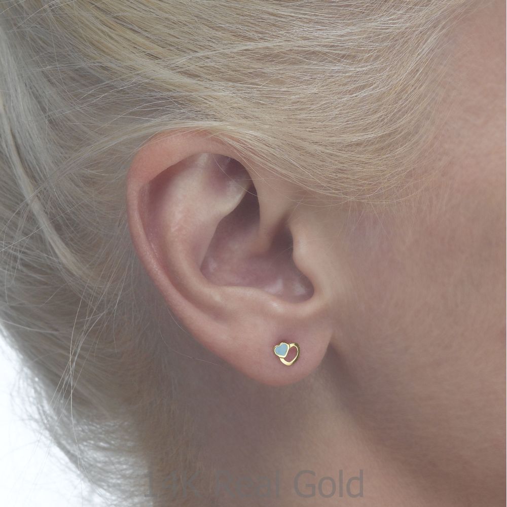 Girl's Jewelry | 14K Yellow Gold Kid's Stud Earrings - Beloved Hearts