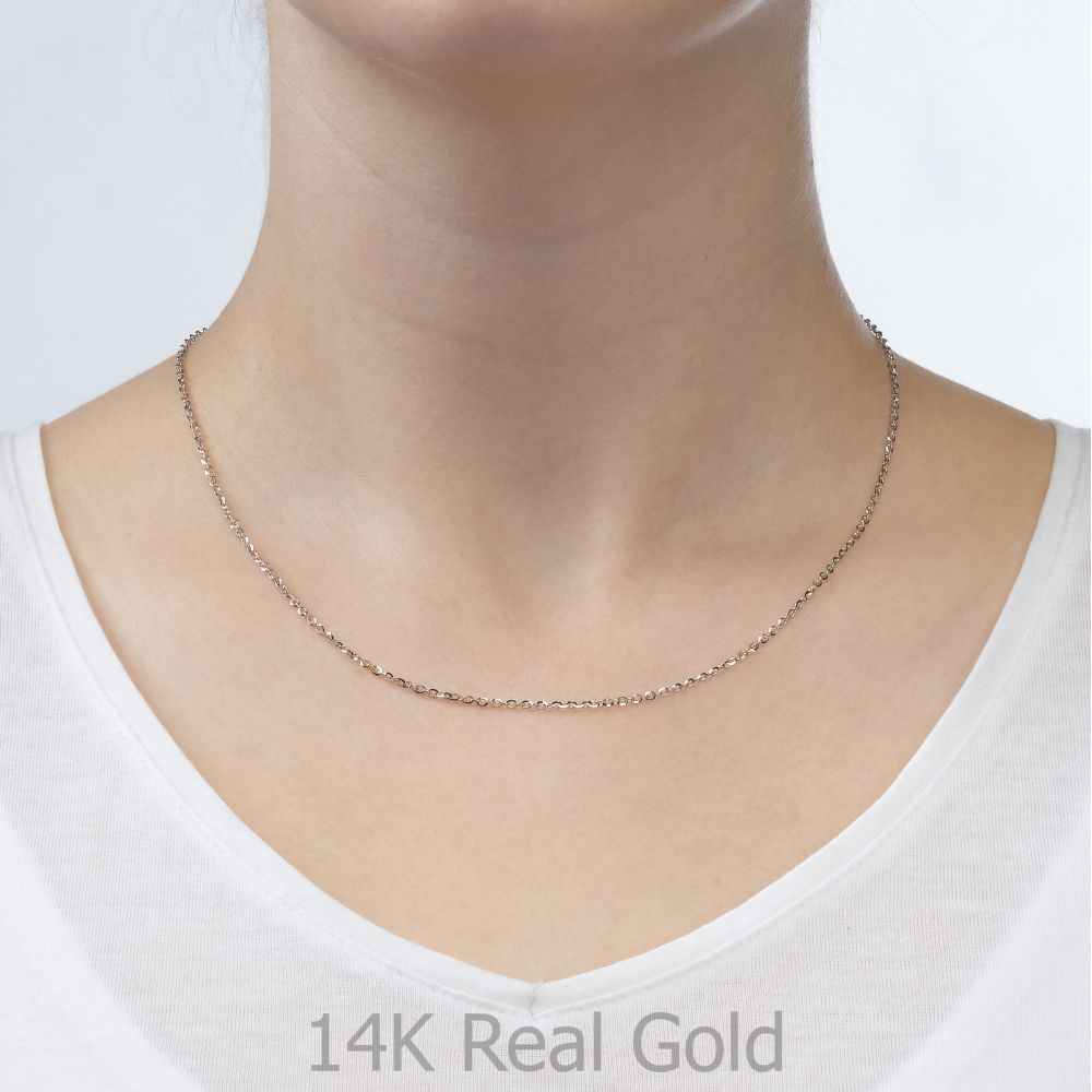 Gold Chains | 14K White Gold Rollo Chain Necklace 1.6mm Thick, 21.45