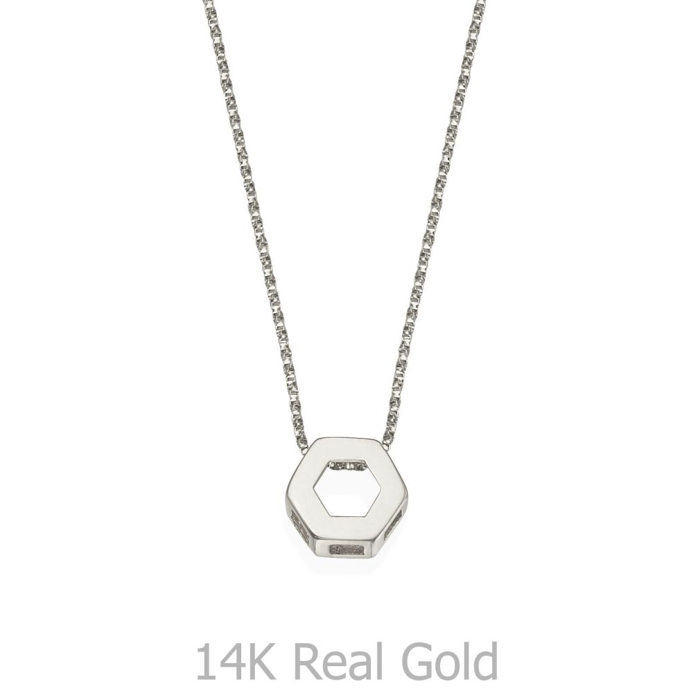 Women’s Gold Jewelry | Pendant and Necklace in 14K White Gold - Golden Hexagon