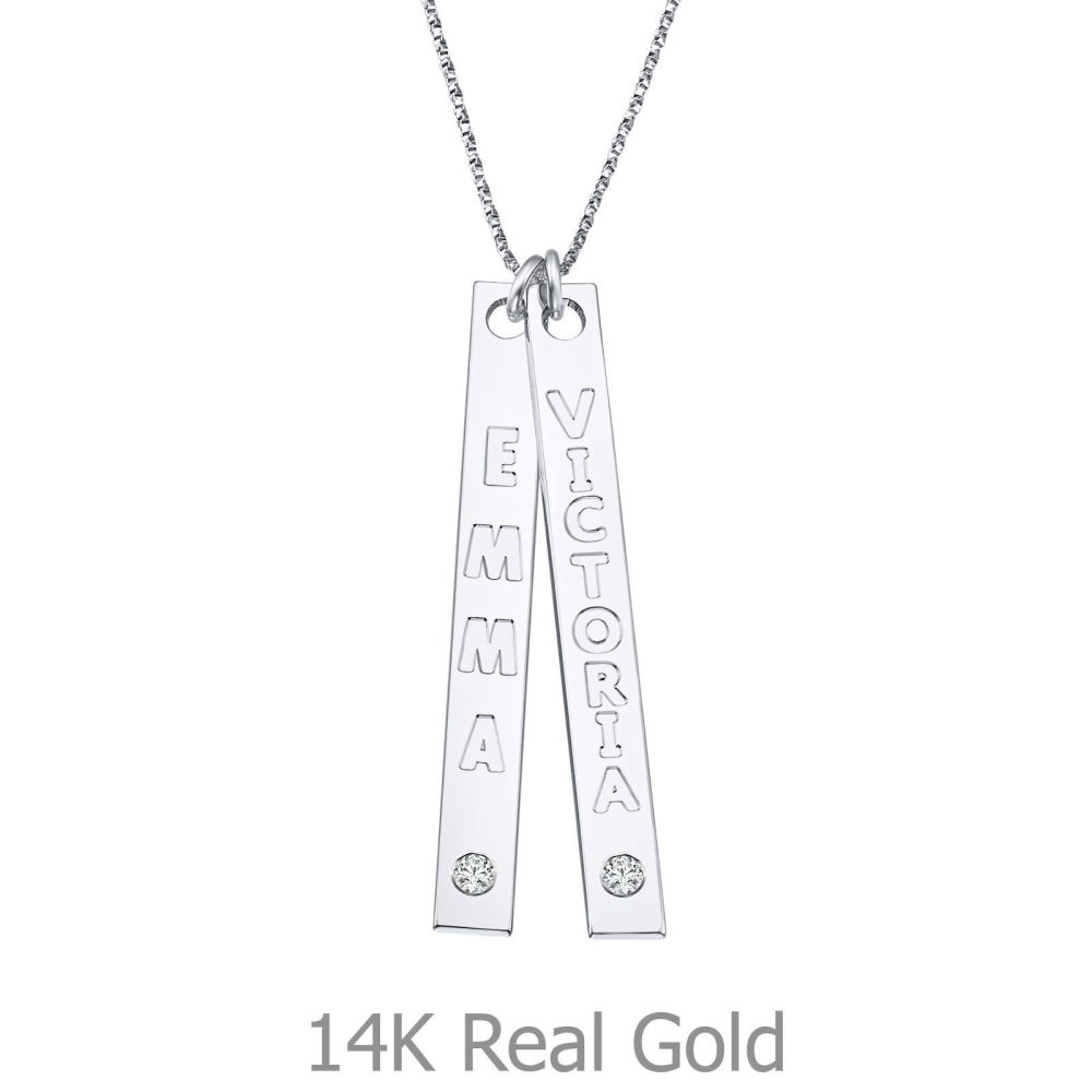 Personalized Necklaces | Bar Necklace with Personalized Engraving, in White Gold with Diamonds