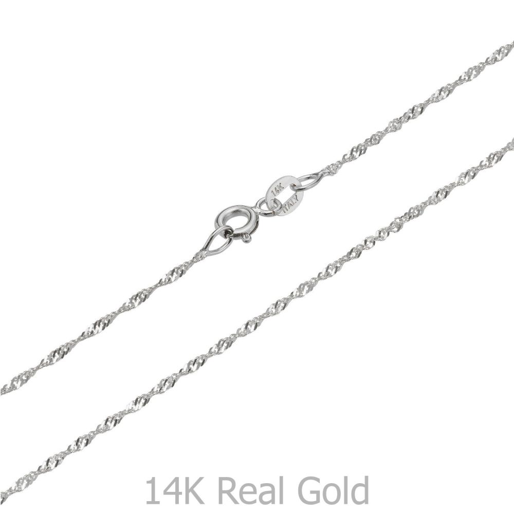 Gold Chains | 14K White Gold Singapore Chain Necklace 1.2mm Thick, 19.7