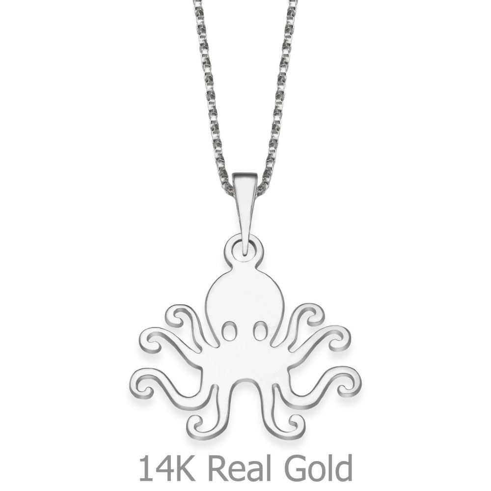 Girl's Jewelry | Pendant and Necklace in 14K White Gold - Oli Octopus