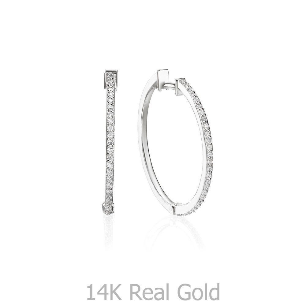 Diamond Jewelry | 14K White Gold Diamond Women's Hoop Earrings - L