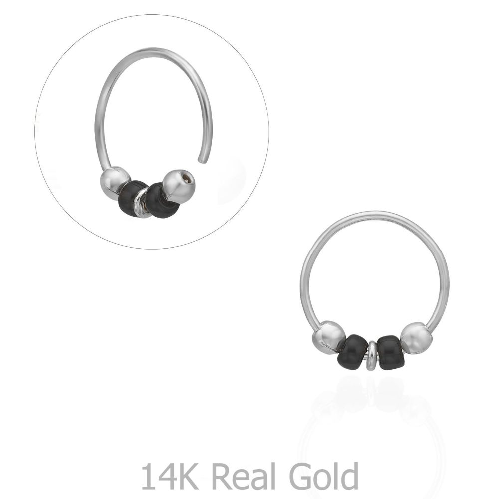 Piercing | Helix / Tragus Piercing in 14K White Gold with Black Beads - Small