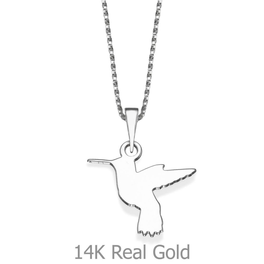 Girl's Jewelry | Pendant and Necklace in 14K White Gold - Hummingbird