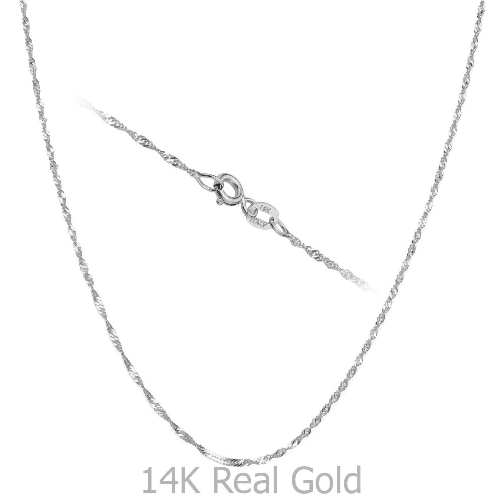 Gold Chains | 14K White Gold Singapore Chain Necklace 1.2mm Thick, 16.5