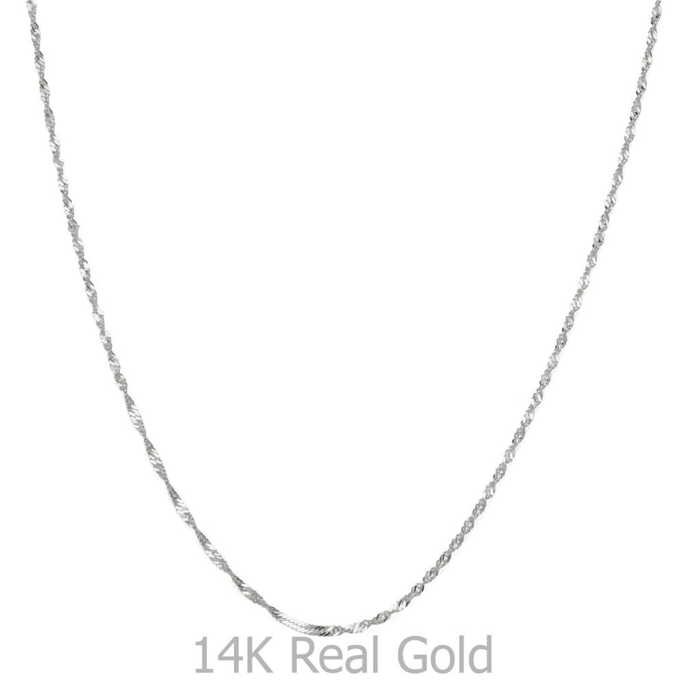 Gold Chains | 14K White Gold Singapore Chain Necklace 1.2mm Thick, 16.5