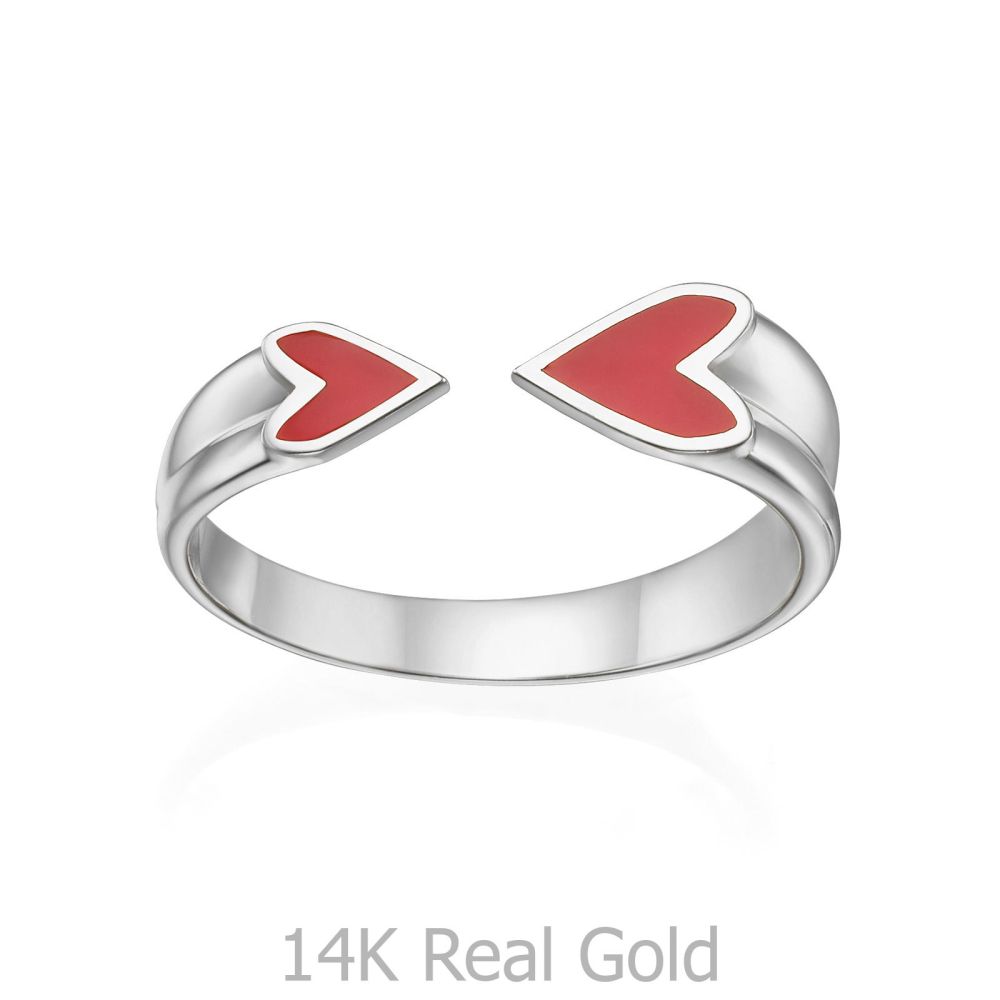Women’s Gold Jewelry | Open Ring in 14K White Gold - My Heart (Red)