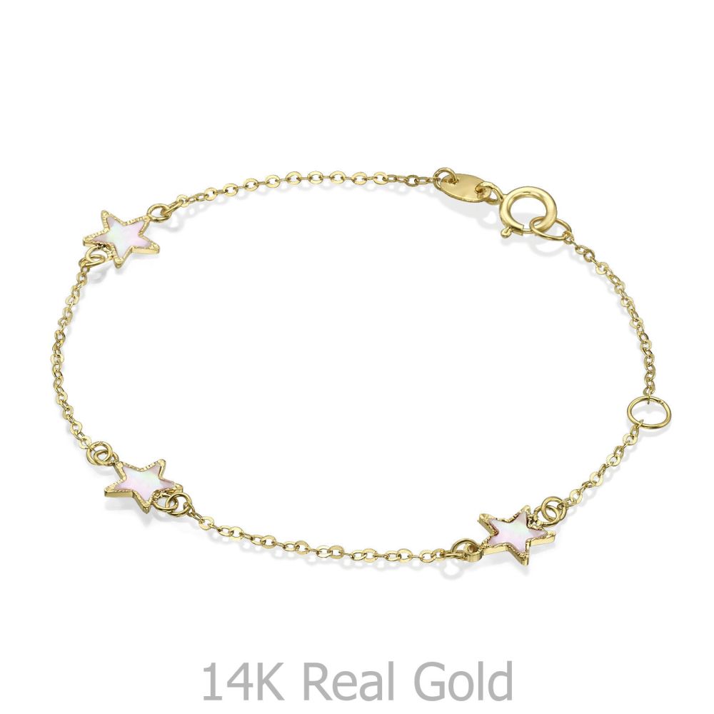 Girl's Jewelry | 14K Gold Girls' Bracelet - Mother-of-Pearl Stars