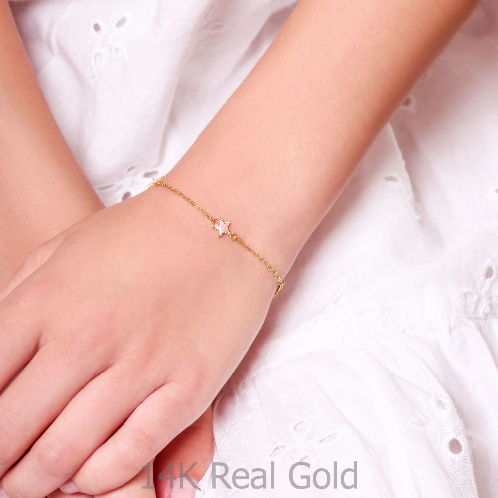 Girl's Jewelry | 14K Gold Girls' Bracelet - Mother-of-Pearl Stars