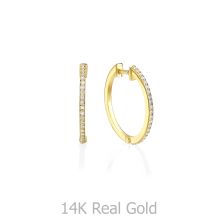 14K Yellow Gold Diamond Women's Hoop Earrings - M