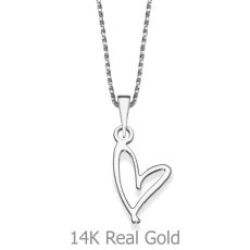 Pendant and Necklace in 14K White Gold - Free Heart