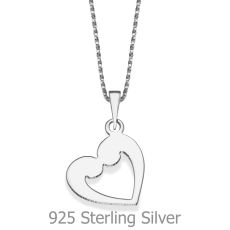 Pendant and Necklace in 925 Sterling Silver - Lovebirds Heart