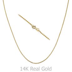 14K Yellow Gold Rope Chain Necklace 1.4mm Thick, 17.7" Length