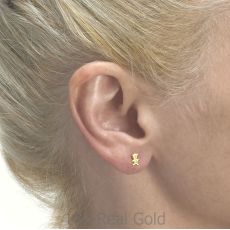 14K Yellow Gold Kid's Stud Earrings - Cute Teddy