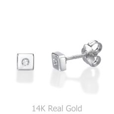 14K White Gold Kid's Stud Earrings - Sparkling Square