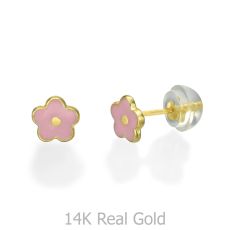 14K Yellow Gold Kid's Stud Earrings - Lotus Flower