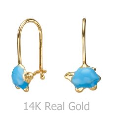 Dangle Earrings in14K Yellow Gold - Torti Tortoise - Light Blue