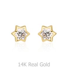 14K Yellow Gold Kid's Stud Earrings - Sparkling Star