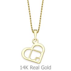 Pendant and Necklace in 14K Yellow Gold - Lovers Heart 