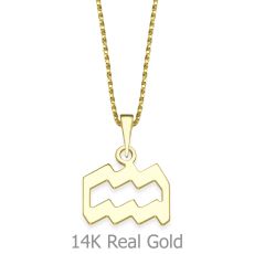 Pendant and Necklace in 14K Yellow Gold - Aquarius