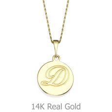Engraved Initial Disc Necklace in Yellow Gold