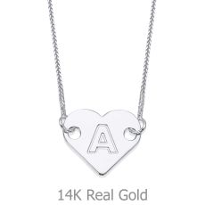 Heart-Shaped Initial Necklace in White Gold