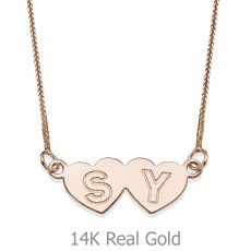 Engraved Pendant Necklace in Rose Gold - Loving Hearts