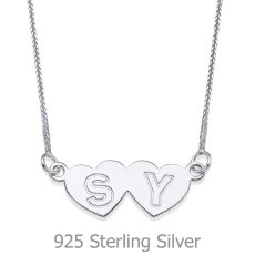 Engraved Pendant Necklace in 925 Sterling Silver - Loving Hearts