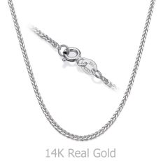 14K White Gold Spiga Chain Necklace 1mm Thick, 19.5" Length