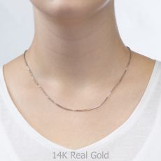 14K White Gold Spiga Chain Necklace 1mm Thick, 16.5" Length