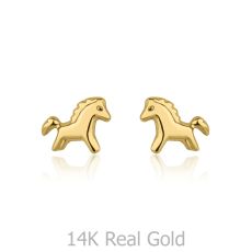 14K Yellow Gold Kid's Stud Earrings - Pony