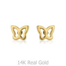 14K Yellow Gold Kid's Stud Earrings - Flutterby